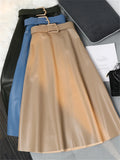 Classic Faux PU Leather A-Line Long Skirt - Vintage Elegance