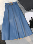 Classic Faux PU Leather A-Line Long Skirt - Vintage Elegance