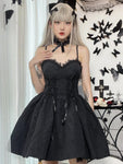 Goth Print Rose Lace Up A Line Dress - Alt Style Clothing