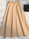 Classic Faux PU Leather A-Line Long Skirt - Vintage Elegance