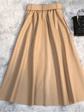 Classic Faux PU Leather A-Line Long Skirt - Vintage Elegance