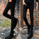 Punk Style Slim Fit Denim Pants with High Stretch and Chain Detail - Mid Waist