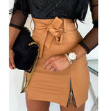 Slim High Waist Split Office PU Leather Pencil Bodycon Mini Skirt - Alt Style Clothing