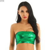 Off Shoulder Strapless Patent Leather Tube Crop Top - Sleek Gothic Statement