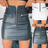 Sleek PU Leather High Waist Pencil Skirt - Above Knee