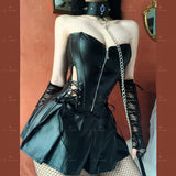 Faux PU leather Corset and Mini skirt 3pcs set Party Club Set - Alt Style Clothing