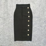 Button Bodycon Bandage High Waist Pencil Skirt