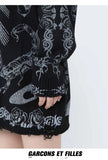 Gothic Skulls Oversized Sweater with Frayed Details for Women