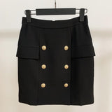 Career Skirt Metal Lion Buttons Embellished Mini Skirt - Alt Style Clothing