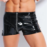 Shiny High-Waist Leather Shorts with Zipper Detail