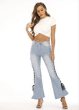 Mid-Rise Flare Bell Bottom Jeans with Side Bandage Detail – Retro Style