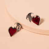 Punk Devil Wings Heart-Shaped Earrings 