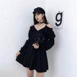 Lace Up Black Sexy High Waist Femme Gothic Dress - Alt Style Clothing