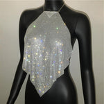 Glitter Crystal Diamonds See Through Backless Tank Top - Alt Style Clothing