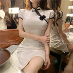 Elegant Solid Color Slim Mandarin Neck With Short Sleeve And Buttons Splice Party Dress