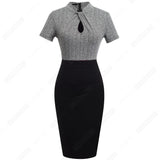 Retro Women Work Office Business Sheath Slim Bodycon Formal Stand Collar With Key Hole Pencil Summer Dress HB430 - Alt Style Clothing