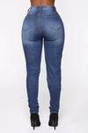 Mid-Waist Slim Fit Chain Hole Denim Jeans – High Street Stretch Pencil Pants