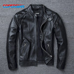 Edgy Motorcycle Jacket in Genuine Leather with Stand Collar