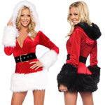 Santa Cosplay Costume For Women Red Hooded Furry Long Sleeve - Alt Style Clothing