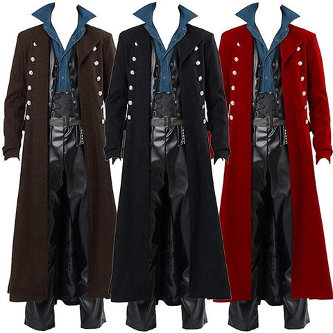 Vintage Medieval Costumes Steampunk Gothic Black Long Coat