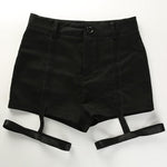 Goth Mini Shorts Ring Strap Skinny Mid Waist Garter Hot Pants - Alt Style Clothing