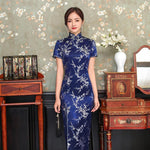 Elegant New Brocade Satin Long Fork Cheongsam Chinese Classic Dress - Alt Style Clothing