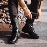 Retro Mid-Carf Punk Motorcycle Boots - Alt Style Clothing
