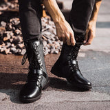 Retro Mid-Carf Punk Motorcycle Boots - Alt Style Clothing