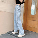 High Waisted Chain Jeans - Featuring a Cross Chain and Hollow Out Design for a Sexy and Elegant Look