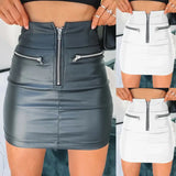 Sleek PU Leather High Waist Pencil Skirt - Above Knee