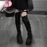 Gothic Punk Thigh High Platform Boots – Bold Statement Footwear