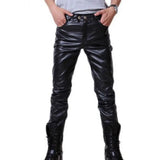 Faux Leather Skinny Pants with Button Detail for Motorcycle Fashion