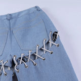 High Waisted Chain Jeans - Featuring a Cross Chain and Hollow Out Design for a Sexy and Elegant Look