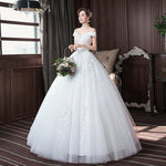 Embroidered Lace on Net Boat Neck Lace up Wedding Dress - Alt Style Clothing
