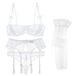 Luxury Half Cup Lace Transparent Sexy Lingerie Ultra-thin Solid Shell Style 4 Pieces - Alt Style Clothing
