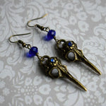 Vintage Bronze Crow Skull Dangle Earrings – Gothic Wiccan Jewelry