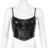 PU Leather Bustier Crop Top Low-cut Slim - Alt Style Clothing
