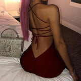 Long Backless Spaghetti Strap High Split Bodycon Maxi Dress