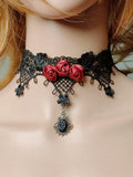 Gothic Chokers Black Beaded Flowers Sexy Lace Neck Choker - Alt Style Clothing