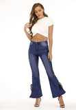 Mid-Rise Flare Bell Bottom Jeans with Side Bandage Detail – Retro Style