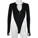 Gothic Zip-Up Long Sleeve Bodycon Bodysuit