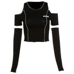 Gothic One Shoulder Sleeve Crop Top - Alt Style Clothing