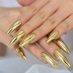 24-Piece Metallic Gold Mirror Coffin Nail Tips - Long Ballerina Press-On Set