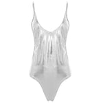 Shiny Metallic One-Piece Sleeveless Patent Leather High Cut Body Suit - Alt Style Clothing
