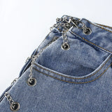 High Waisted Chain Jeans - Featuring a Cross Chain and Hollow Out Design for a Sexy and Elegant Look