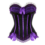 Satin Overbust Corset Top Lace Bowknot Decorated Clubwear