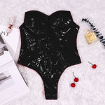 Unleash Your Inner Rebel with Our Solid Color Patent Leather Corset Jumpsuit Bodysuit Fashion