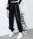 Gothic Harem Pants with Punk Pockets and Chain - Jogger Trousers