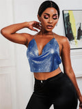 Mesh Metal Top Backless Halter Crop Top Night Club With V-Neck - Alt Style Clothing