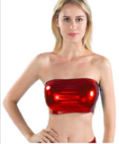 Off Shoulder Strapless Patent Leather Tube Crop Top - Sleek Gothic Statement